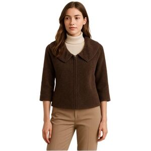 Fever Women’s XL Brown Knit Zip-Up Jacket Cardigan Wide Collar Sweater